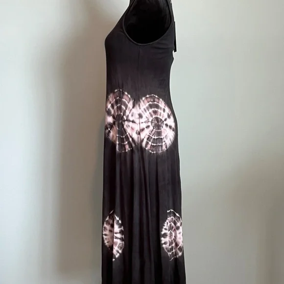 NWT Deborah Viereck Black Tie-Dye Midi Dress - Picture 2 of 10